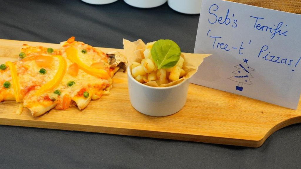 The winning dish, a tree shaped pizza 
