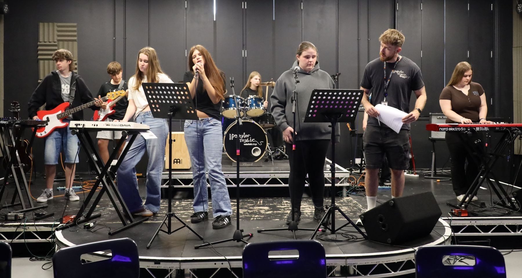 Student band playing on stage