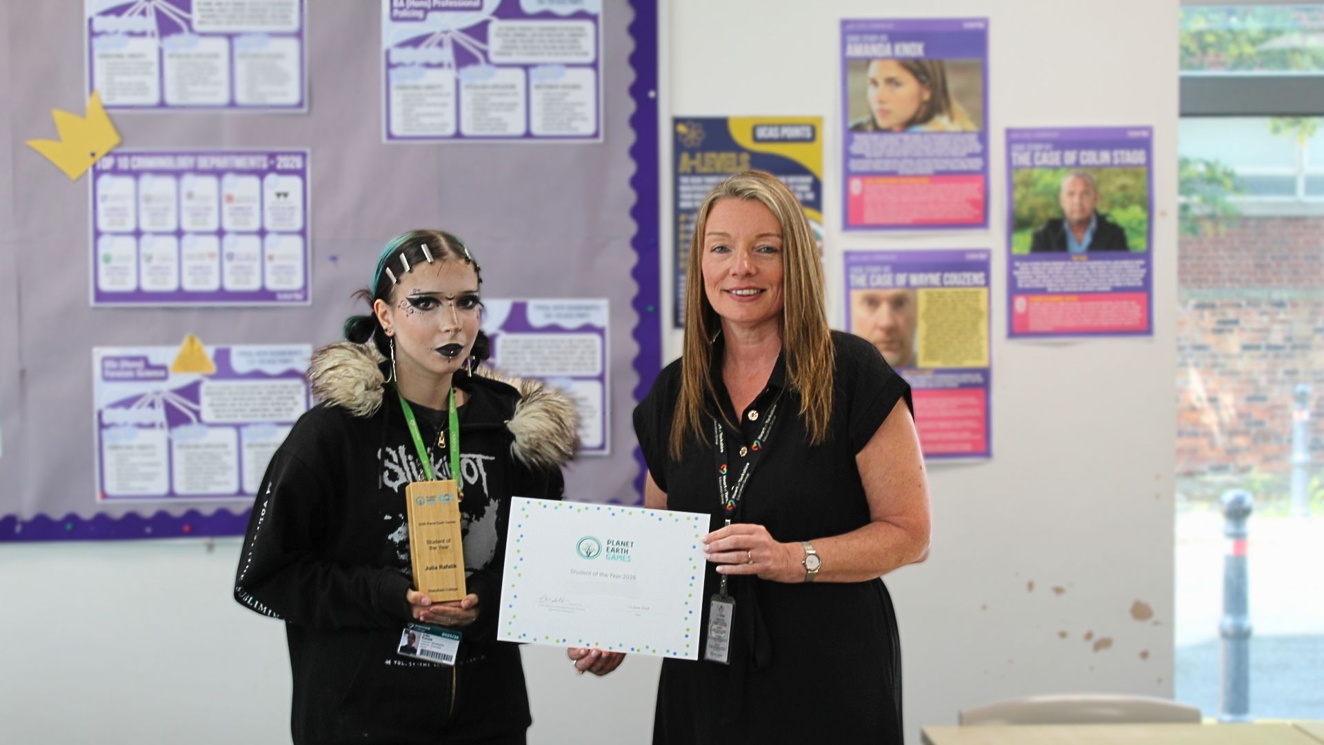 A Level student, Julia (left), with Clare Allcock, Group Executive Director for Student Experience & Support and Sustainability Lead at the Heart of Yorkshire Education Group (right).