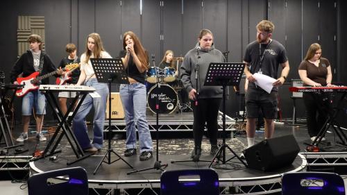 Student band playing on stage