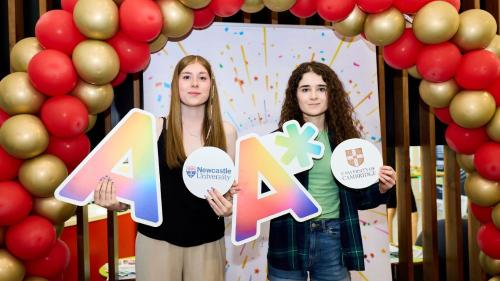 Twins Molly Broadhead (left) and Nancie Broadhead (right) celebrating their results