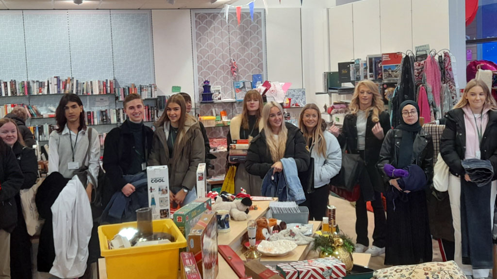 Level 3 Fashion Textiles students from Wakefield College at the Community Foundation Wakefield District shop in Wakefield
