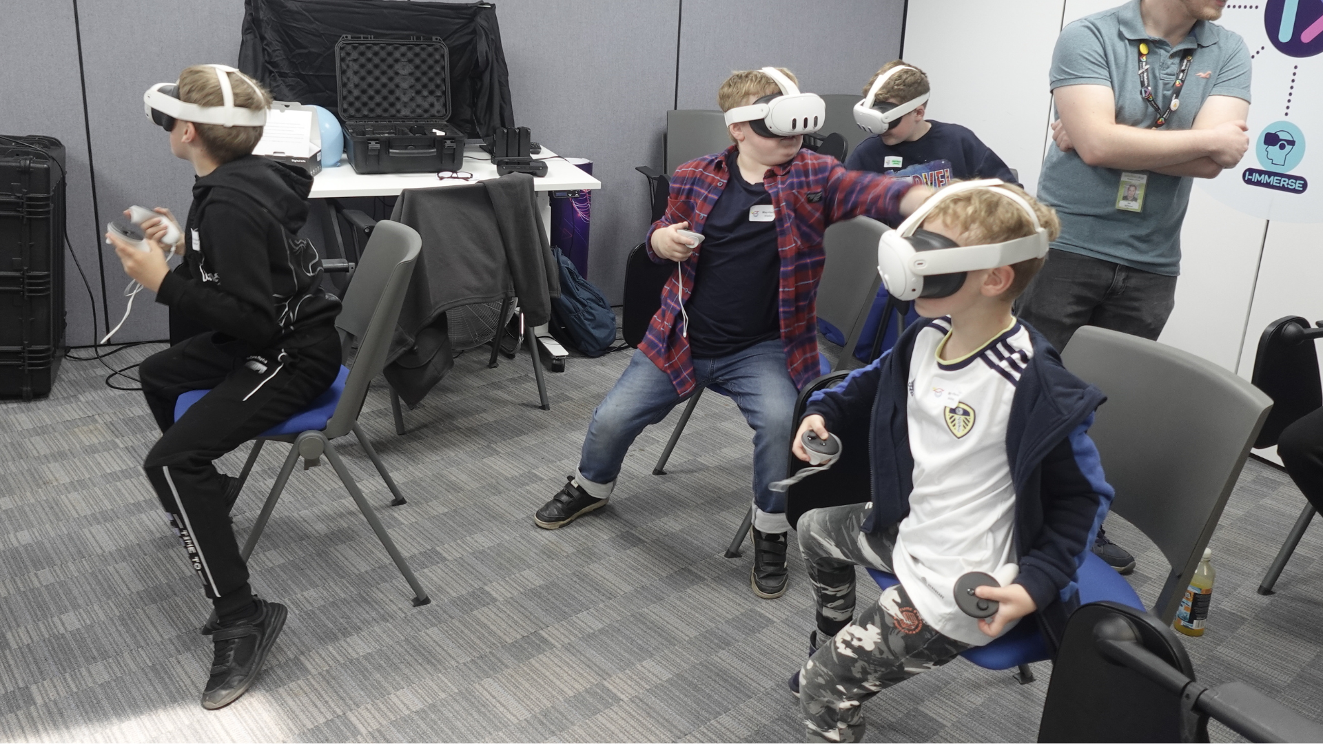 Children playing with VR headsets
